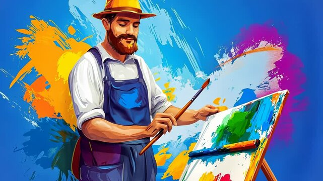 Vibrant Painter Creating Colorful Art in Urban Setting