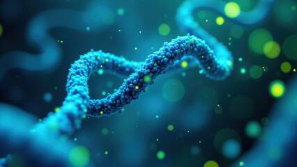 Illustration of a glucose molecule with GLP-1 and other diabetes-related elements, highlighted by bright glowing particles.