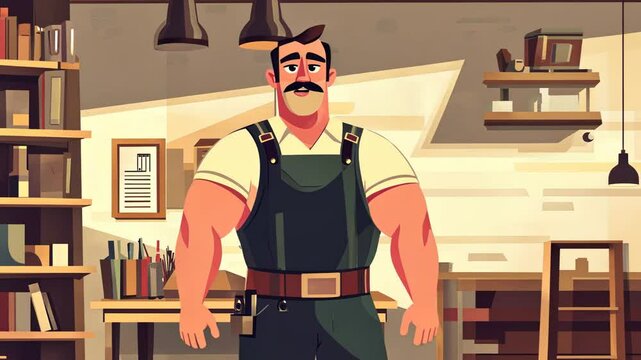 Cartoon Vector Illustration of a Construction Worker Character with Hat