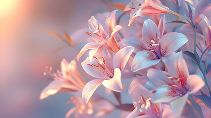 Delicate pastel lilies in soft, ethereal light.
