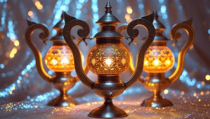 Colorful traditional oil lamps with the sparkling background