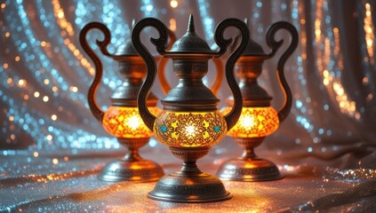 Colorful traditional oil lamps with the sparkling background