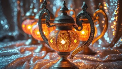 Colorful traditional oil lamps with the sparkling background