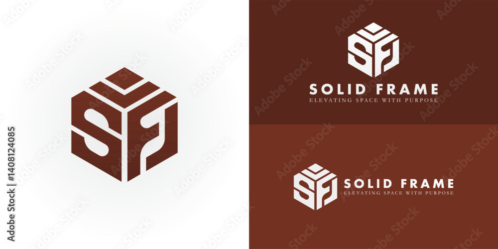 Poster the modern emblem cleverly incorporates the initials sf into a sturdy, three-dimensional cube struct