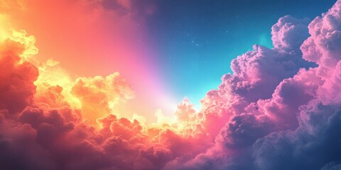 Colorful sunset sky filled with vibrant clouds and a hint of blue shining through at twilight