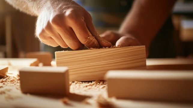 Carpenter shaping a wooden piece for custom furniture. Featuring skill and craftsmanship