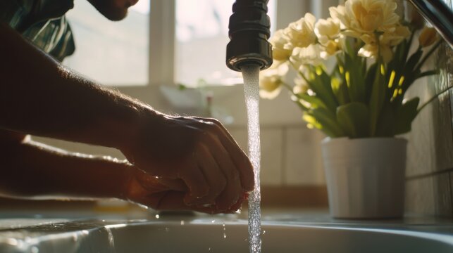 Hispanic plumber fixing a burst pipe under a sink. Featuring plumbing and emergency repairs