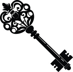 Key Silhouette Black Vector | Vintage Key Design