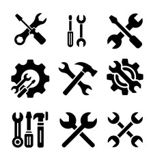 Tools and Service icons set. Wrench, screwdriver and gear icon. Screwdriver and wrench glyph icon  of vector illustration 