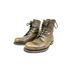Vintage Brown Leather Lace-Up Boots, Worn and Weathered Look