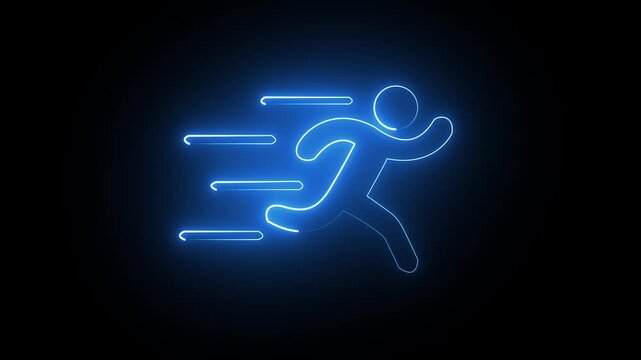 abstract Glowing neon line runner sing. Running neon sign Glowing running man symbol 4k video footage.