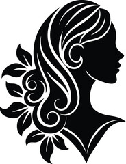 anti aging treatment silhouette icon, girl with flowers, coat of arms with wings vector, vector illustration of yoga lotus position on white background.