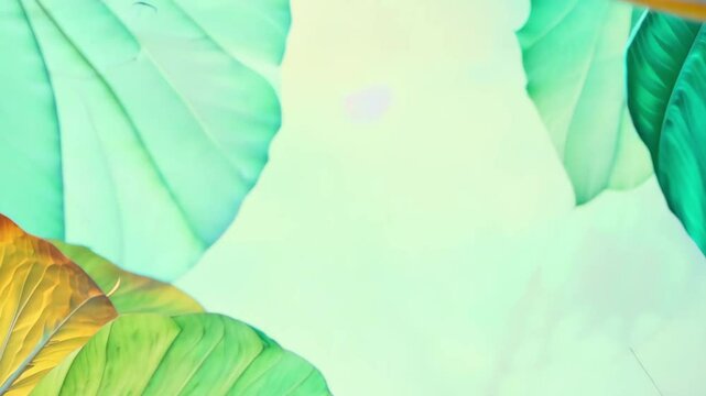 Three leaves are shown in the image, with one being yellow and the other two being green. The yellow leaf is in the middle of the two green leaves, creating a sense of balance