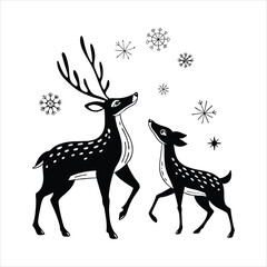 Christmas Deer with Snowflakes Background Illustration