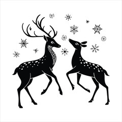 Christmas Deer with Snowflakes Background Illustration