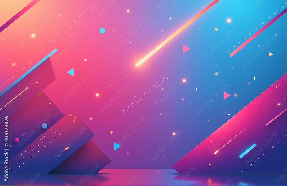 Poster A Futuristic And Colorful Web Banner Template Features A Gradient With Geometric Shapes, Diagonal Lines, And Space For Creative Design.