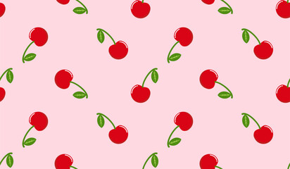 Seamless red cherry pattern design, flat cherry pattern template vector.