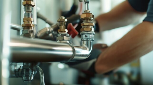 Plumber fixing a gas line in a kitchen. Featuring pipe repair and safety measures