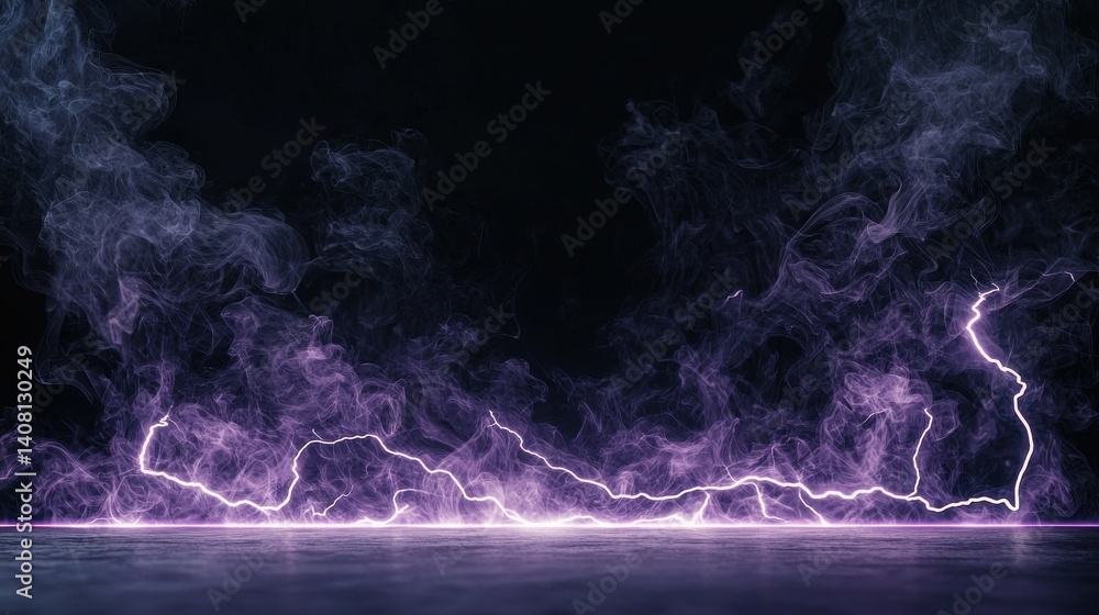 Poster a mesmerizing display of purple smoke and electric lightning, creating an atmospheric and dramatic v