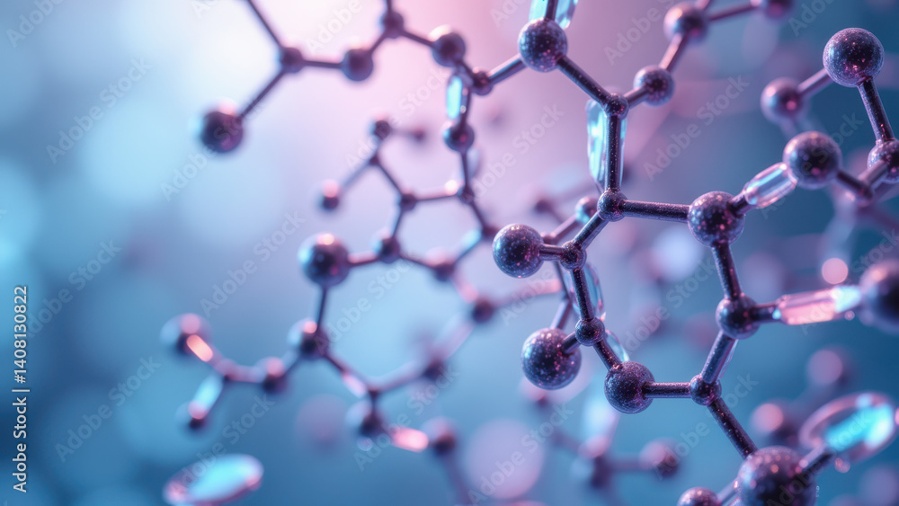 Poster an up-close view of a glp1 molecule, with its intricate structure highlighted against a vibrant back