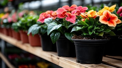 An serene image of colorful flower pots filled with blooming flowers, highlighting the enchanting beauty of nature and its power to evoke joy and tranquility.