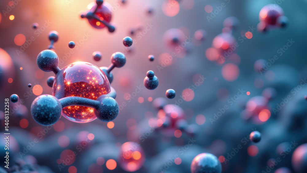Poster the image showcases a microscopic view of glp1, glucagon-like peptide-1, with molecular structures a