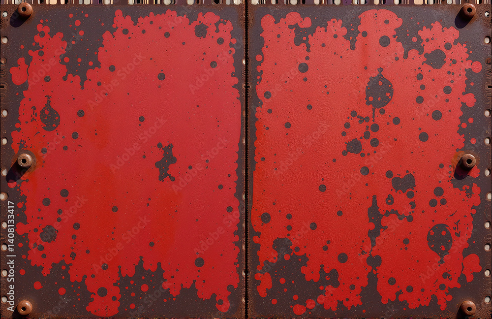 Poster a rusted metal surface with a vibrant abstract red pattern overlaid in the foreground adds depth and
