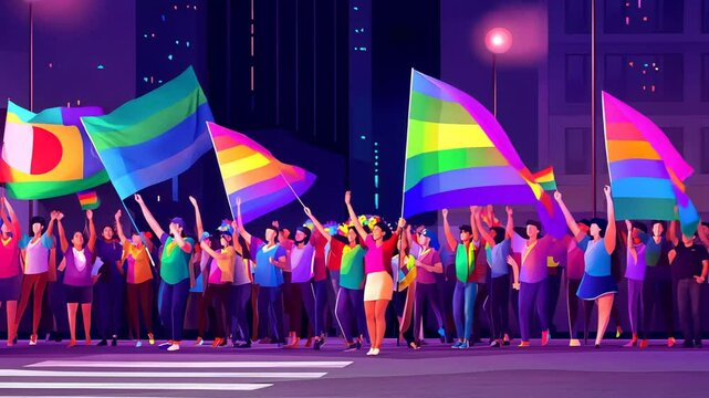 Pride Parade Celebration with Diverse LGBTQ Group Dancing at Nightclub Festival