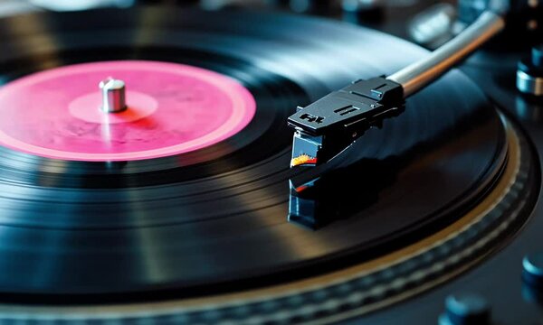 Spinning Record on Turntable Close-up for Music Content