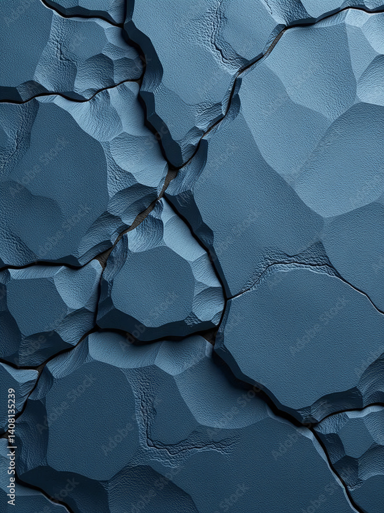 Poster a textured blue granite stone background features a rugged tone, rough rock face with cracks and spa