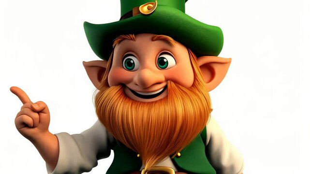 Cute Cartoon Leprechaun Character in Green Hat Celebrating Saint Patricks Day with Shamrocks and Gold Illustrations