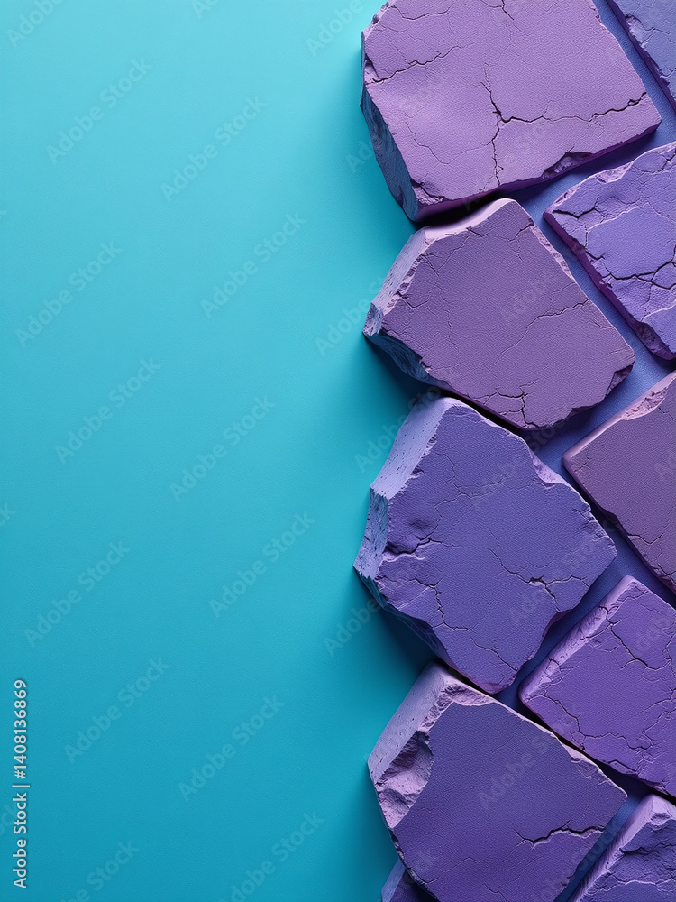Poster a vibrant turquoise violet gradient overlays a toned rough stone texture on a blue background leavin