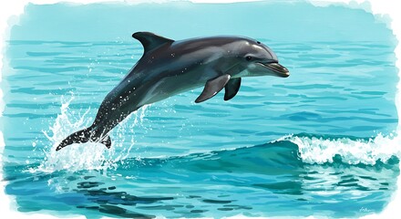 Naklejka premium Oceanic Grace: Dolphin's Leap in Teal Waters AI Generated