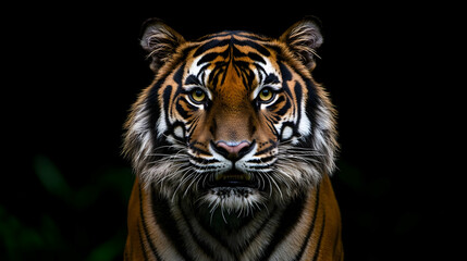 Fototapeta premium Close Up Portrait Of A Wet Tiger Against Dark Background