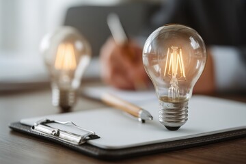 Creative ideas sparked by light bulbs office desk business concept professional environment inspirational viewpoint