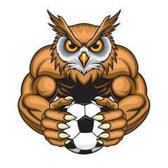 football mascot vector illustration owl holding soccer ball design
