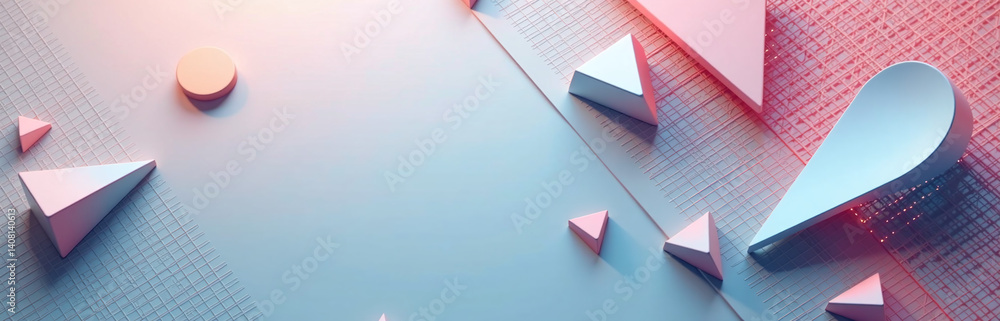 Poster Abstract Background Features Geometric Shapes With Lines And Triangles, Creating A 3d Effect And Color Gradient With Light And Metallic Elements.