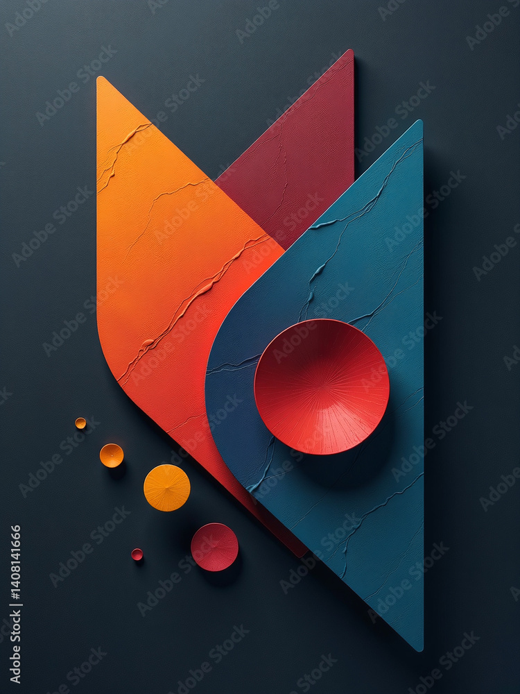 Aufkleber Abstract Design Featuring Geometric Shapes And Color Gradients With A Rough, Matte Finish And Subtle Texture On A Dark Background.