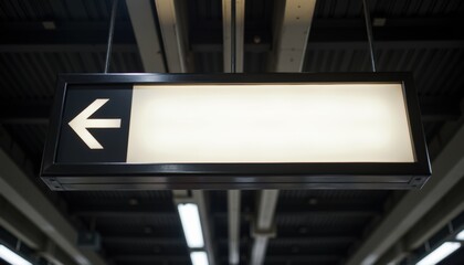 Naklejka premium Directional sign indicating left at a modern transit station 