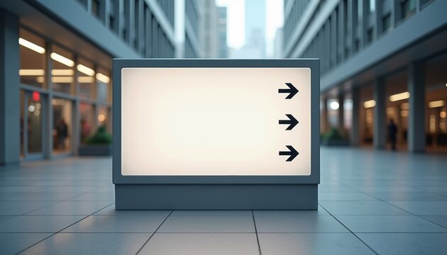 Blank directional sign in modern indoor space with columns  