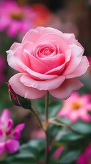 Obraz premium A beautiful pink rose surrounded by soft floral colors