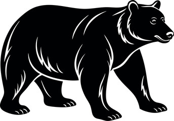 Side Facing Grizzly Bear Vector – Walking Animal Silhouette for Outdoor, Forest, and Logo Use

