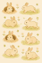 Bunnies and Bunny Holes Print Design in Vector