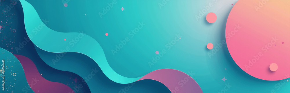 Poster Colorful Abstract Geometric Pattern Background With Turquoise Teal And Pink Hues Suitable For Wide Web Banners And Website Headers.