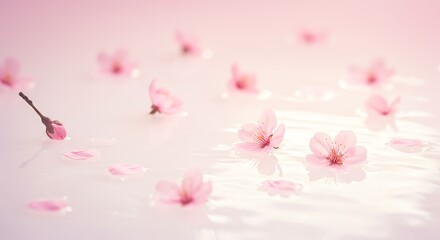 Obraz premium Ephemeral Beauty: Pink Blossom Dance on Water AI Generated