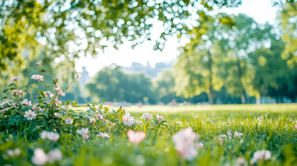 Fototapeta premium Spring Meadow Dream: A Serene Afternoon Amongst Wild Daisies and Lush Greenery