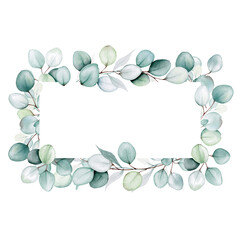 Eucalyptus Greenery Rectangular Frame, Watercolor Botanical Illustration