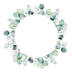 Round Eucalyptus Wreath, Watercolor Foliage Frame