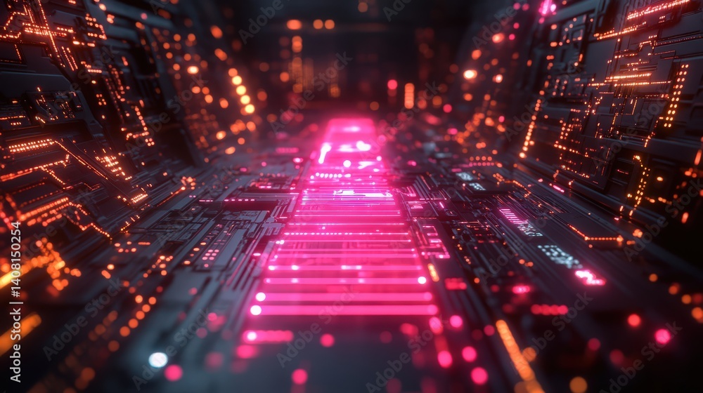 Poster futuristic electronic circuit design with complex technological elements