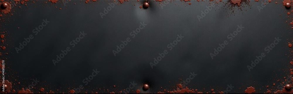 Poster Dark Rusty Metal Texture Background With A Wide Banner On Black Abstract Background Also Called Rust Grunge Design.